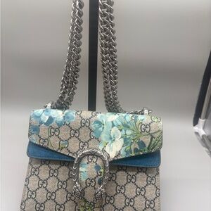 Gucci Dionysus Blooms GG Supreme Shoulder Bag Blue Floral Chain